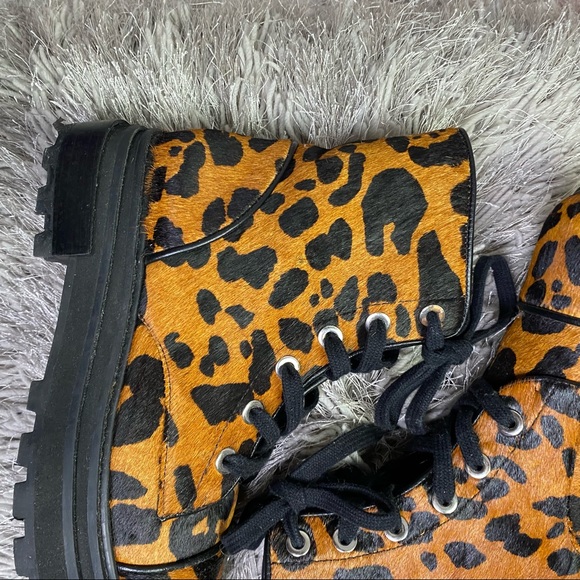 SCHUTZ Maylova Leopard Calf Hair Combat Womens Ankle Boots - Picture 9 of 15